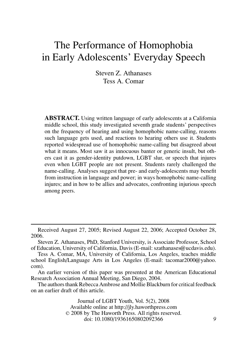 PDF) The Performance of Homophobia in Early Adolescents' Everyday Speech