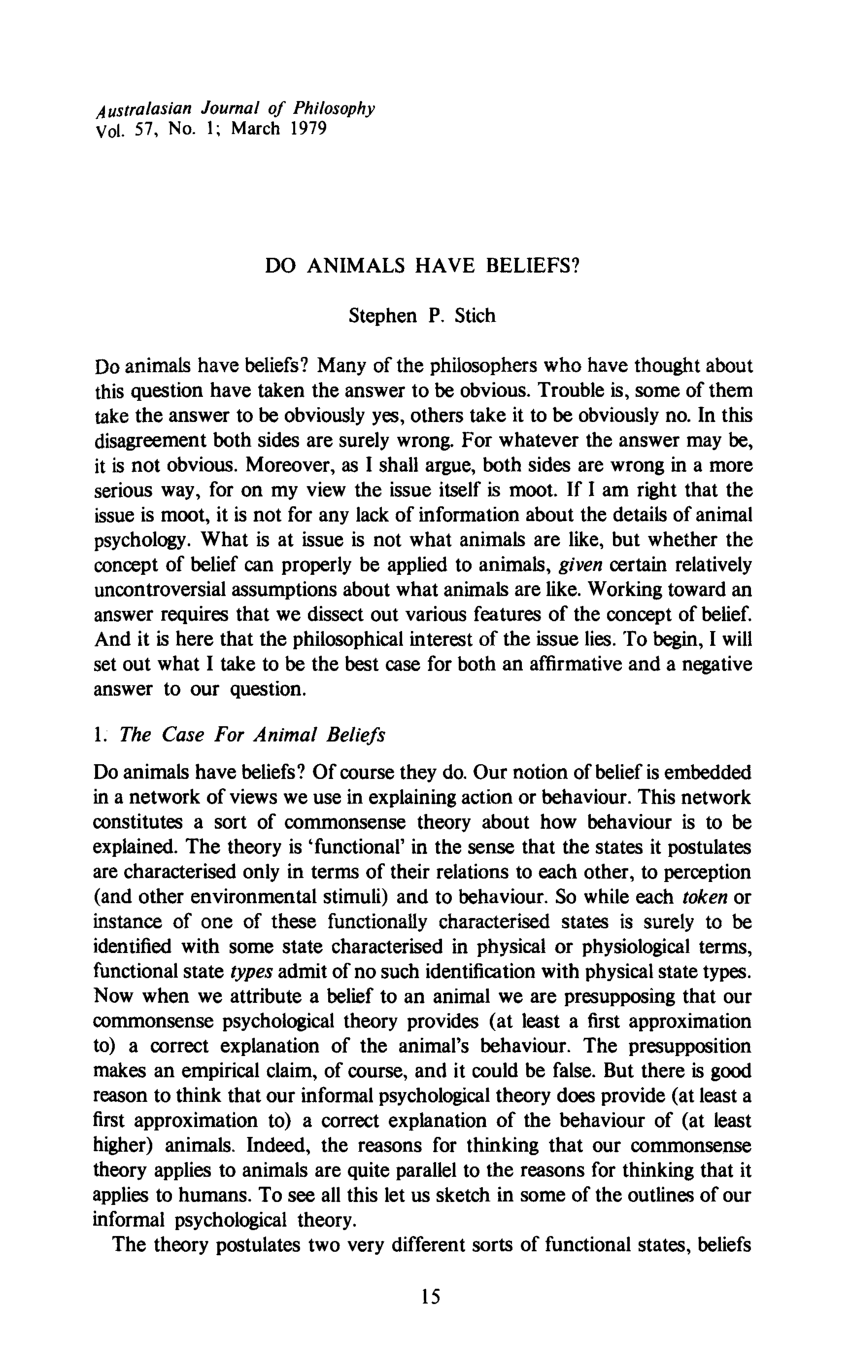 (PDF) Do Animals Have Beliefs?