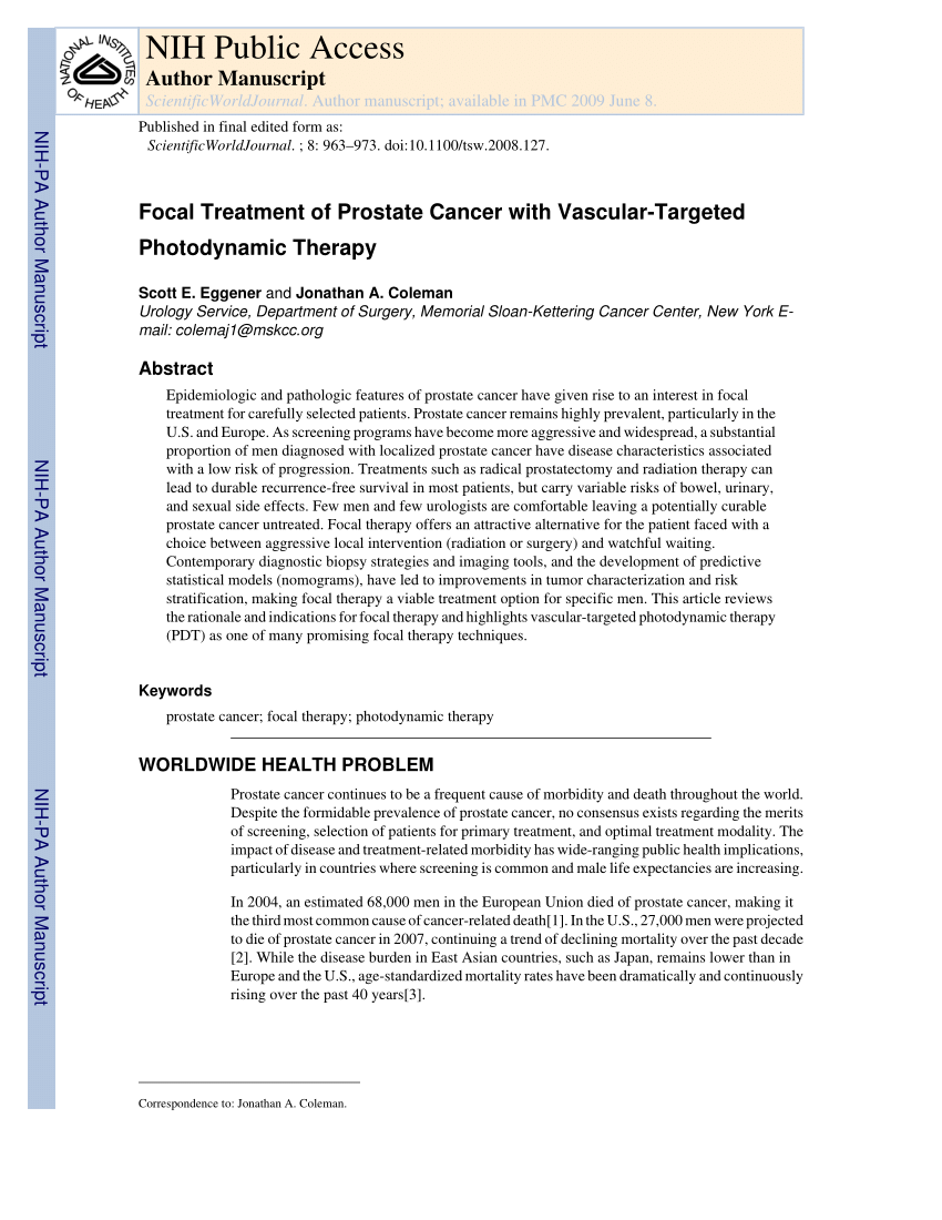 (PDF) Focal Treatment of Prostate Cancer with VascularTargeted