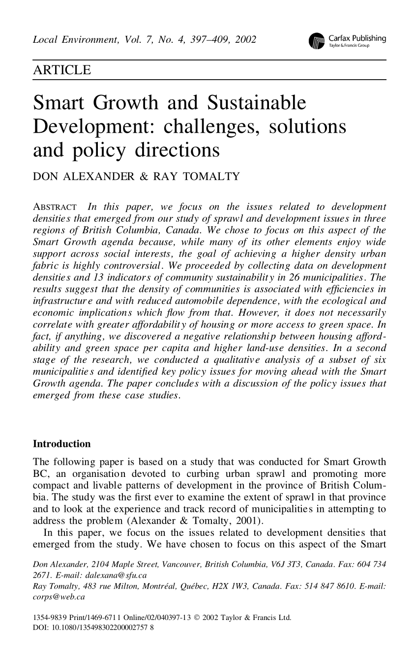 Pdf Smart Growth And Sustainable Development Challenges