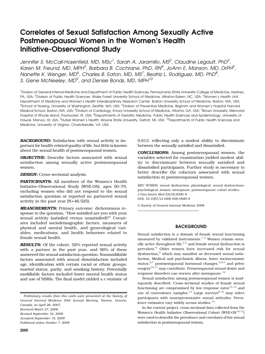 PDF Correlates of Sexual Satisfaction Among Sexually Active