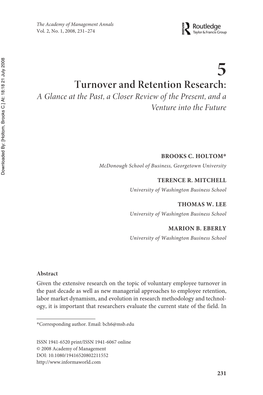 PDF) 5 Turnover and Retention Research: A Glance at the Past, a ...