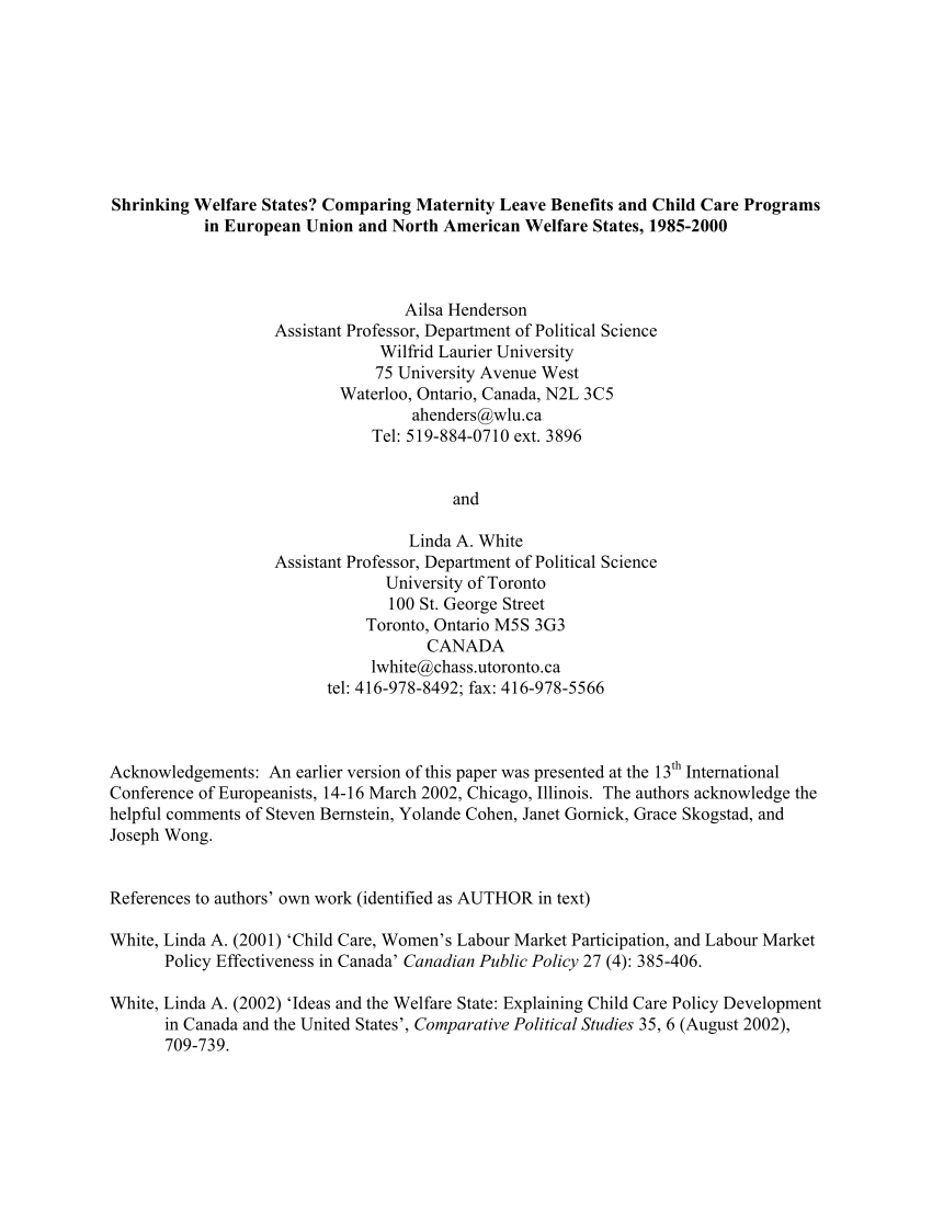 Pdf Shrinking Welfare States Comparing Maternity Leave Benefits