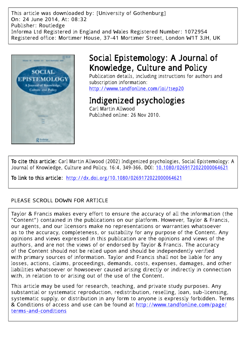 Pdf Indigenized Psychologies