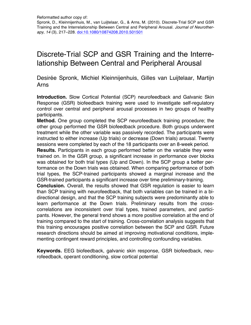 Pdf Discrete Trial Scp And Gsr Training And The Interrelationship Between Central And Peripheral Arousal
