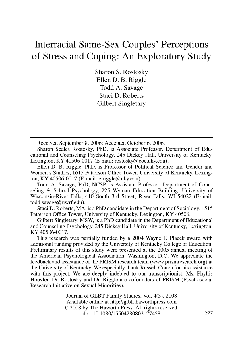 PDF) Interracial Same-Sex Couples Perceptions of Stress and Coping An Exploratory Study image