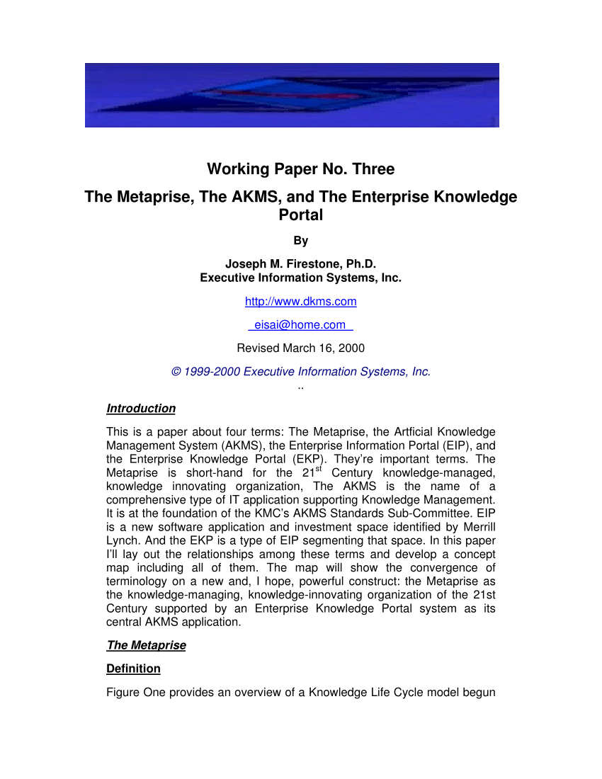 Pdf The Metaprise The Akms And The Enterprise Knowledge Portal