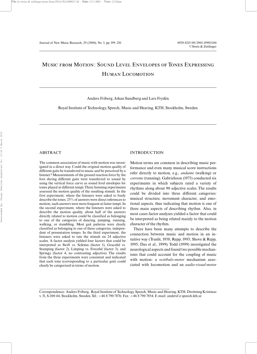 Pdf Music From Motion Sound Level Envelopes Of Tones Expressing Human Locomotion