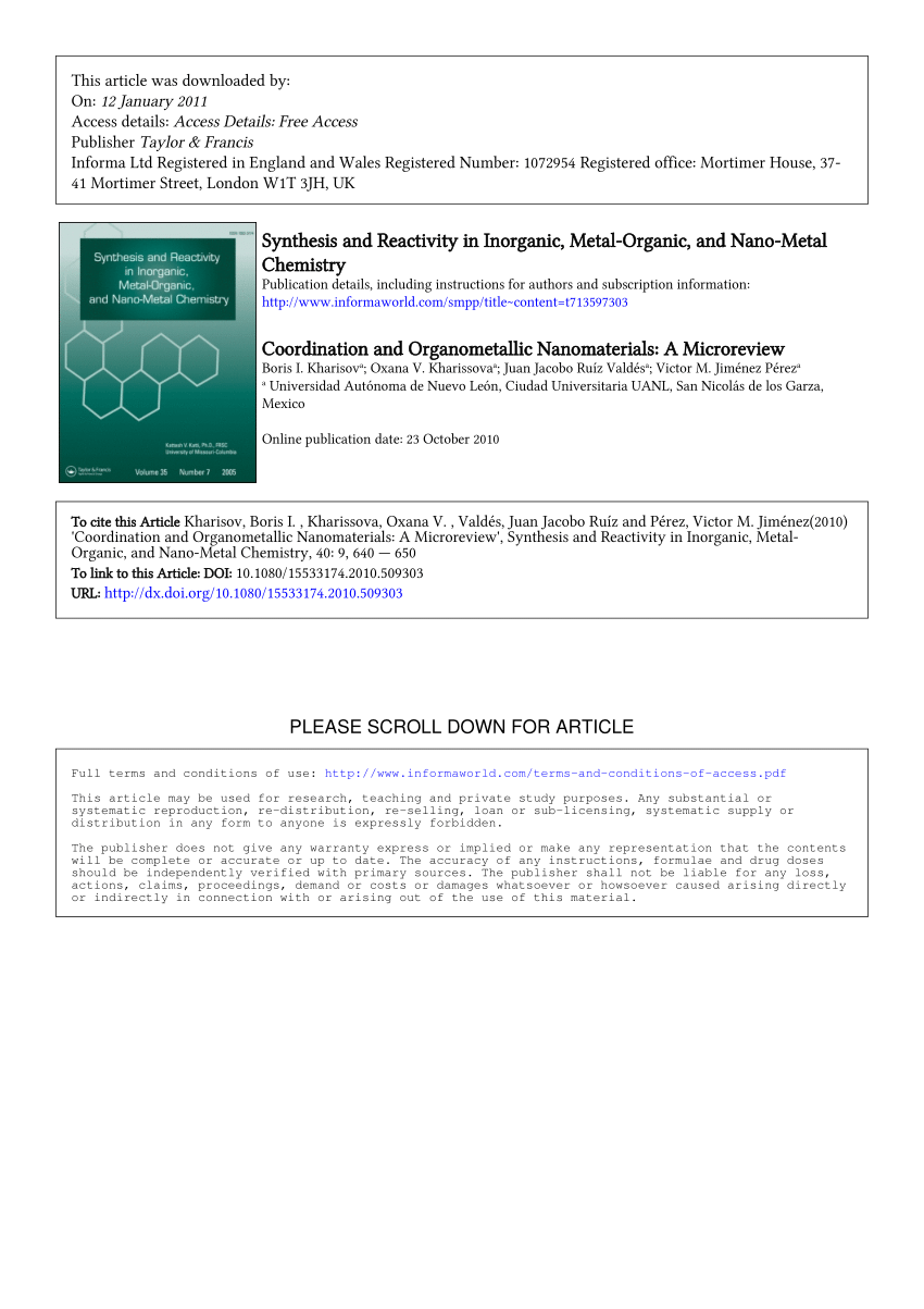 PDF) Coordination and Organometallic Nanomaterials: A Microreview