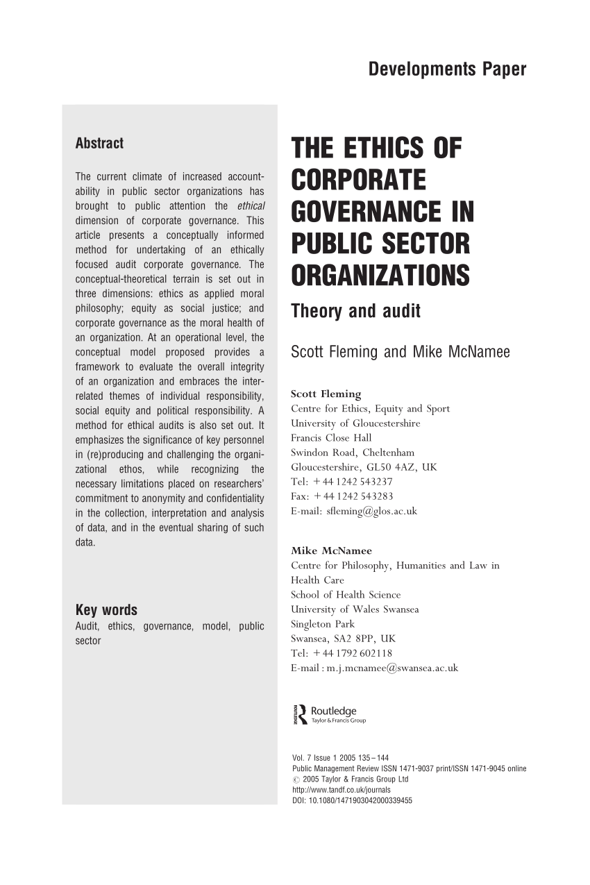 corporate governance and ethics research paper