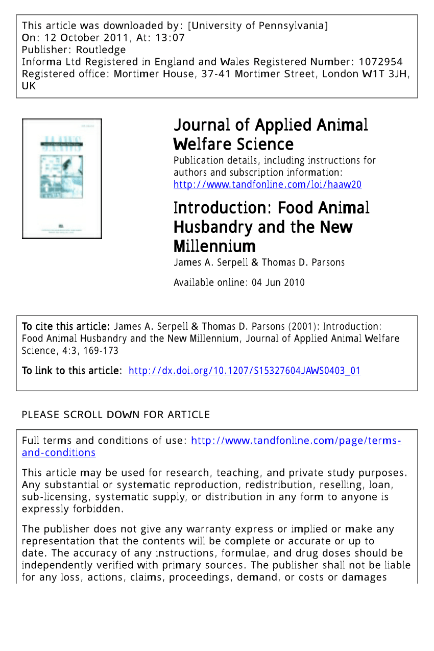 PDF) Introduction: Food Animal Husbandry and the New Millennium