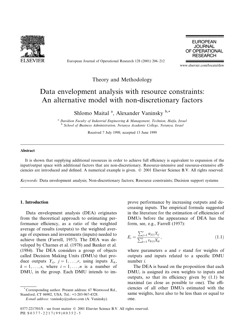 research paper on data envelopment analysis