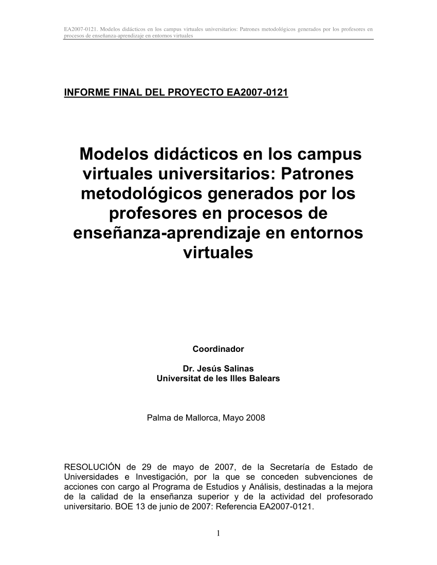 PDF) Modelos didácticos en los campus virtuales universitarios: Patrones  metodológicos generados por los profesores en procesos de  enseñanza-aprendizaje en entornos virtuales