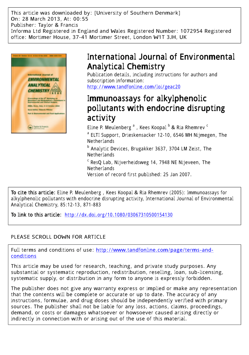 Pdf Immunochemical Detection Methods For Bioactive Pollutants