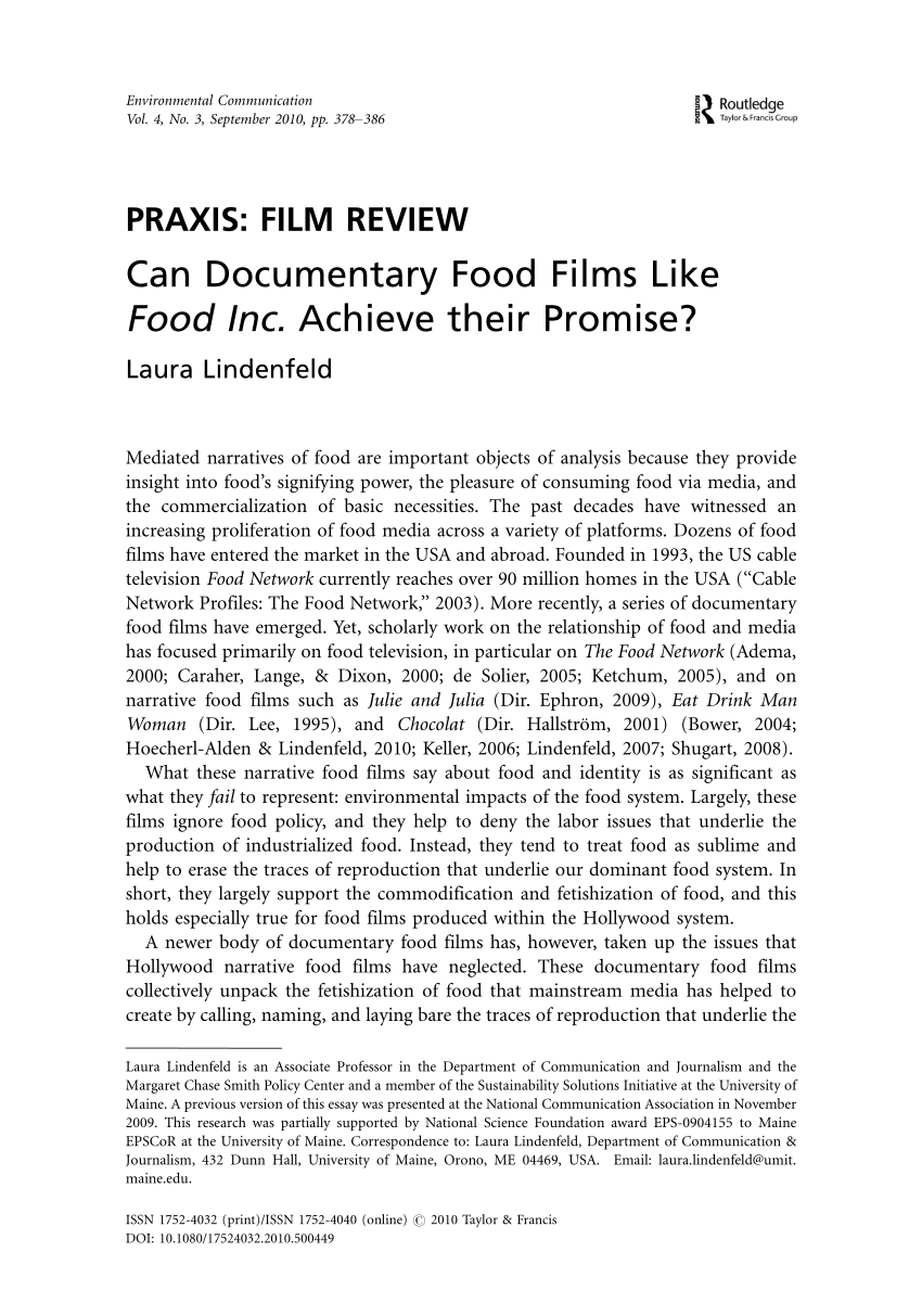 PDF) Can Documentary Food Films Like Food Inc. Achieve their Promise?