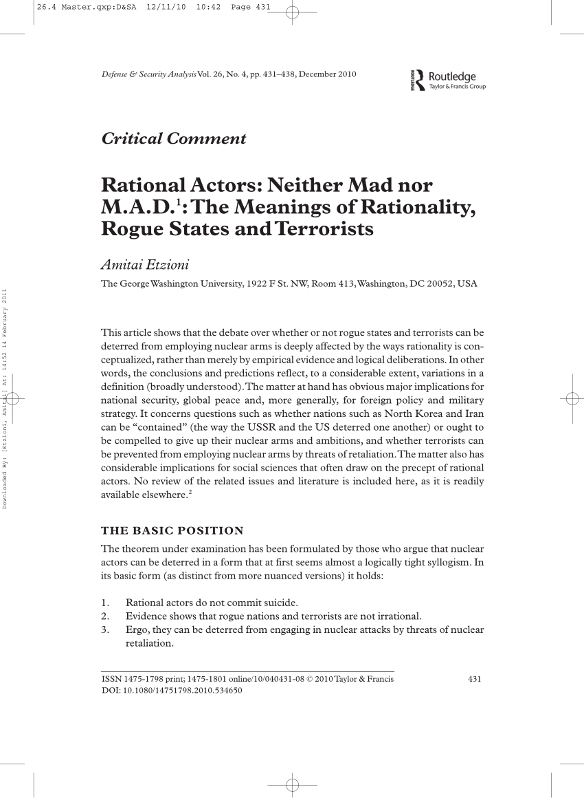 PDF) Rational Actors: Neither Mad nor M.A.D.: The Meanings of