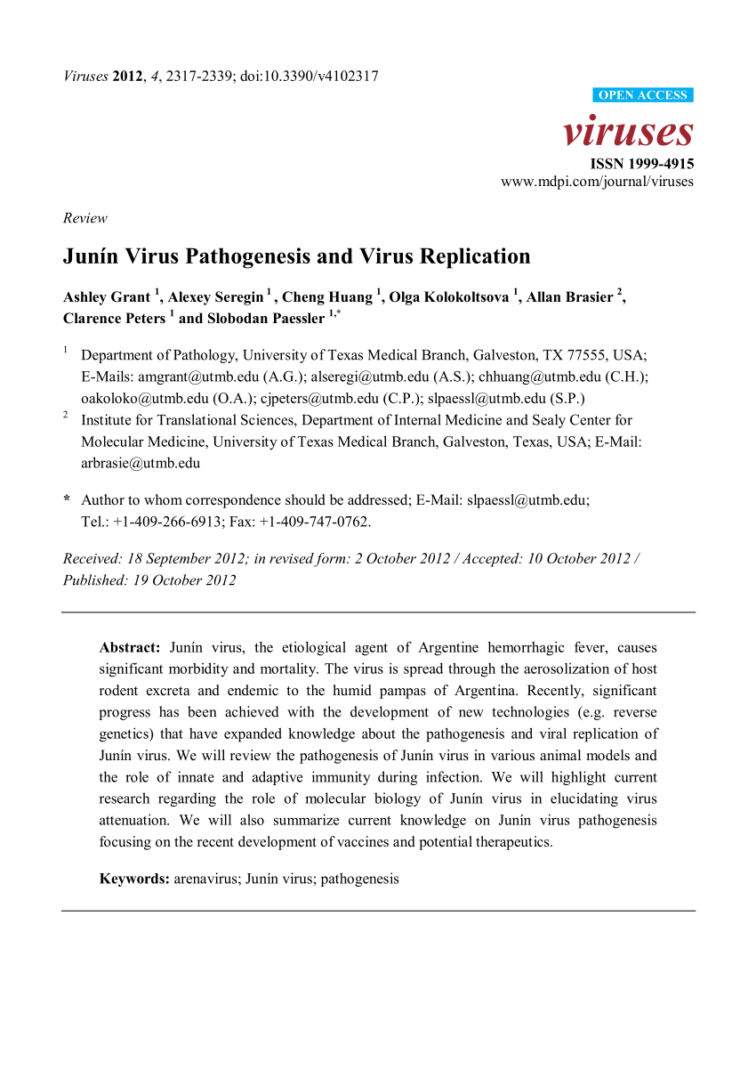 Pdf Junin Virus Pathogenesis And Virus Replication