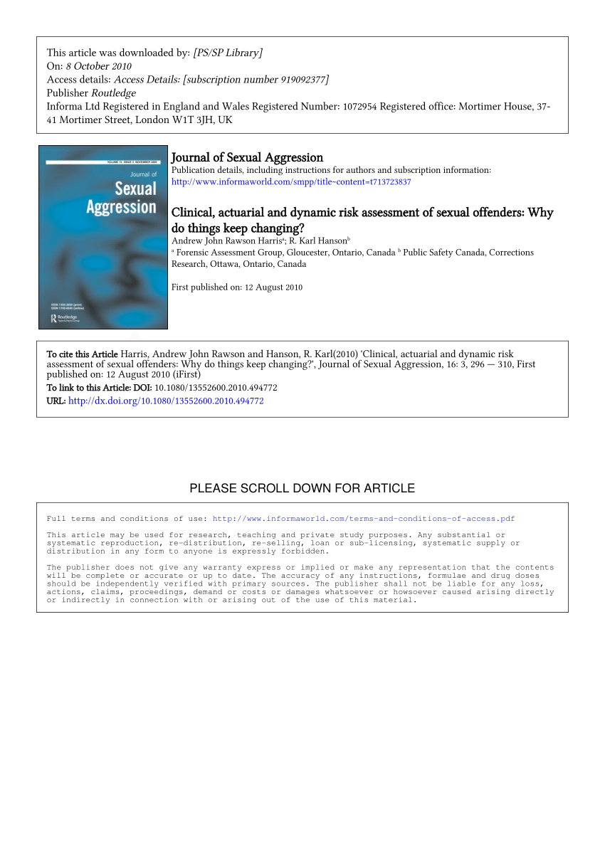 PDF) Clinical, actuarial and dynamic risk assessment of sexual offenders:  Why do things keep changing?