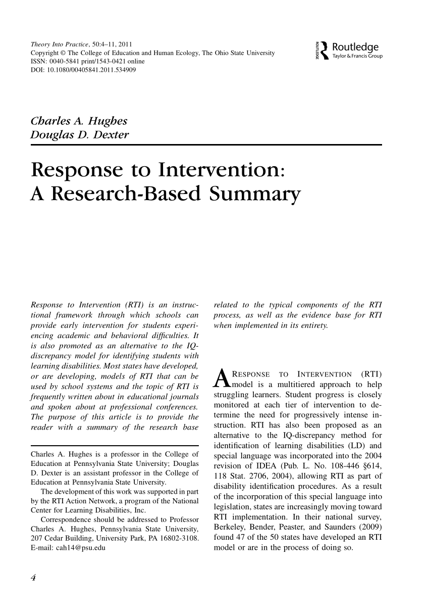Research Based Interventions Paper