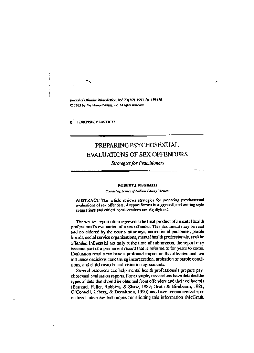 Pdf Preparing Psychosexual Evaluations Of Sex Offenders