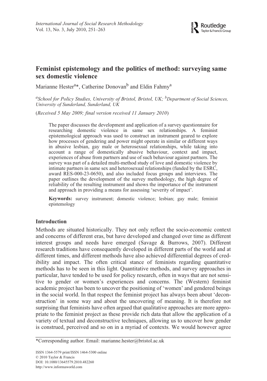 PDF Feminist epistemology and the politics of method Surveying  