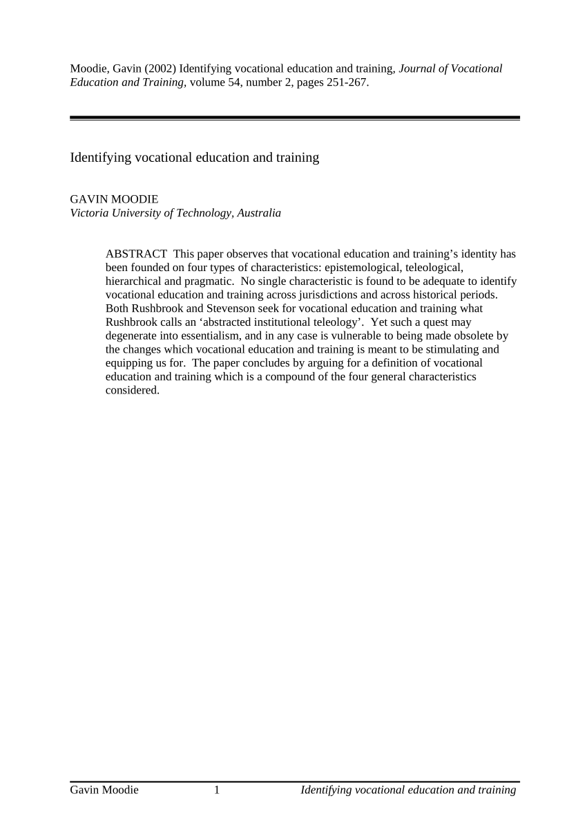 PDF) Identifying Vocational Education and Training