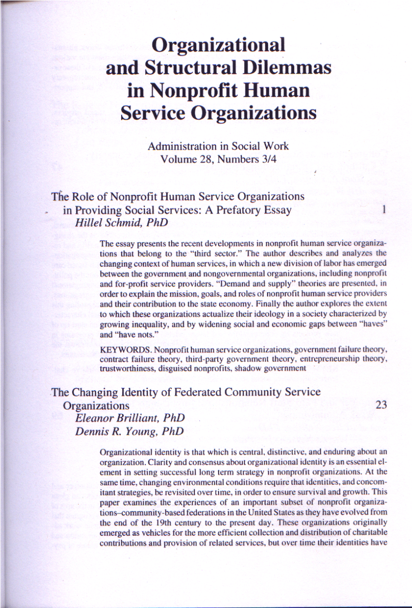 PDF) The Role of Nonprofit Human Service Organizations in