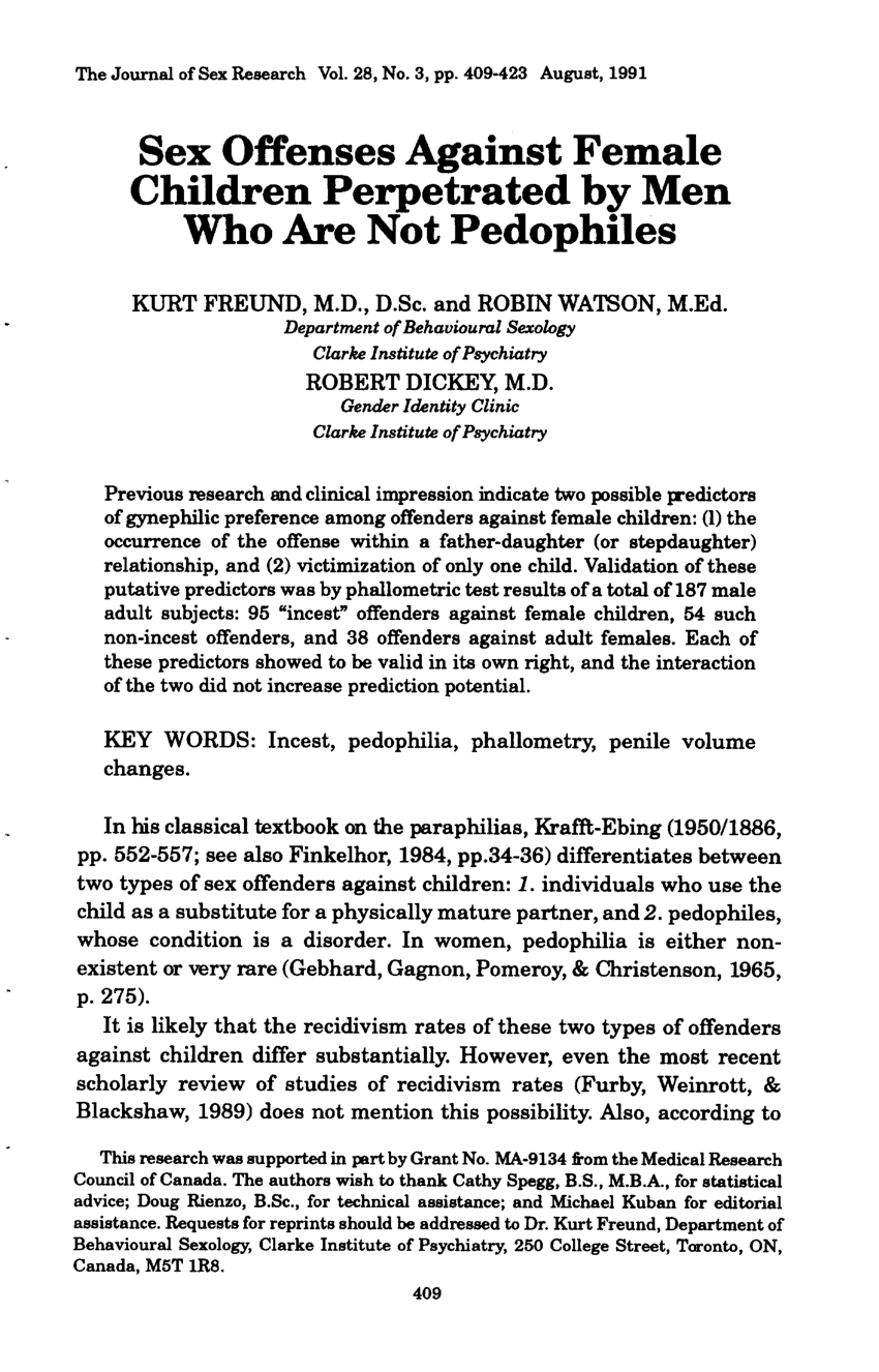 PDF) Sex offenses against female children perpetrated by men who are not  pedophiles