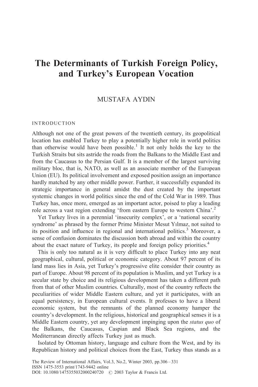 PDF) The Determinants of Turkish Foreign Policy, and Turkey's