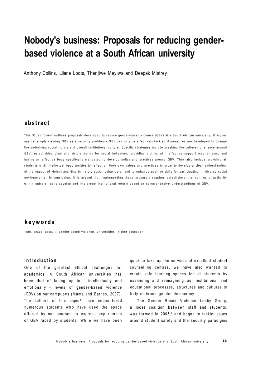 essay about gender based violence in south africa