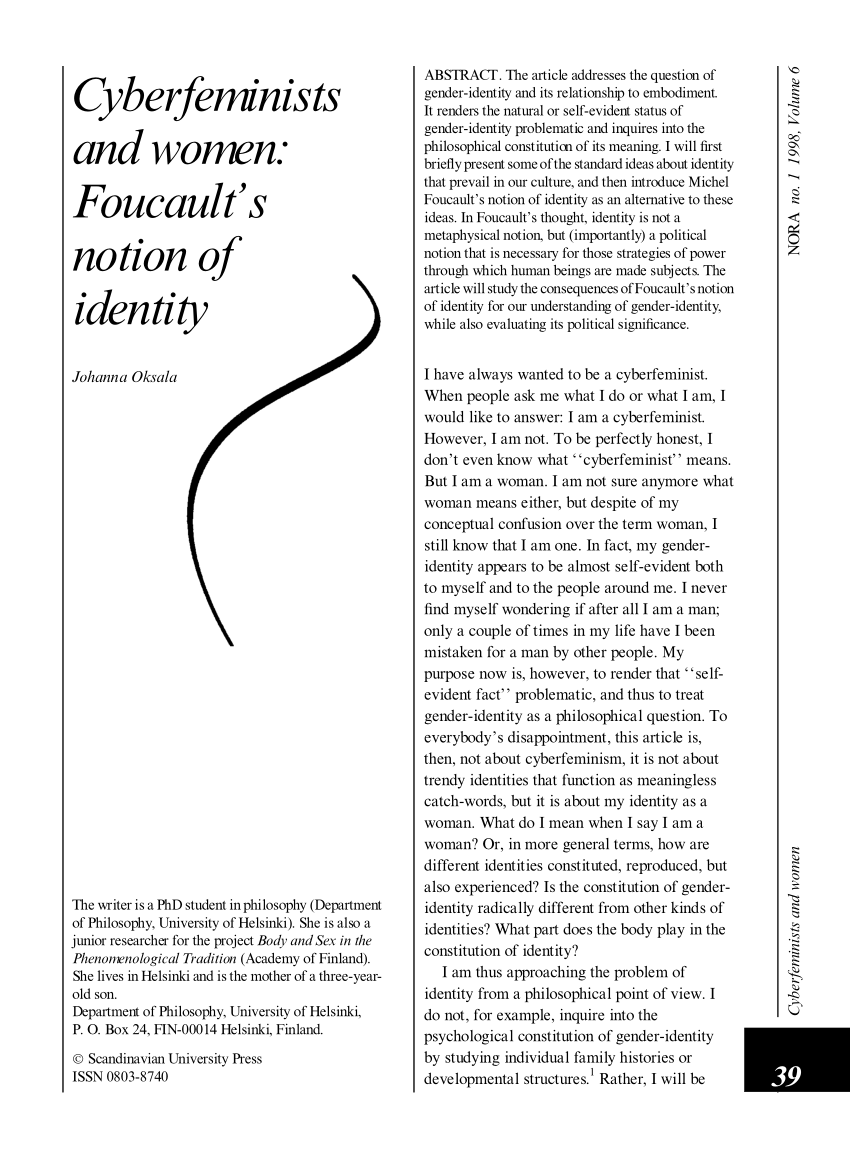 PDF Cyberfeminists and women Foucault s notion of identity 