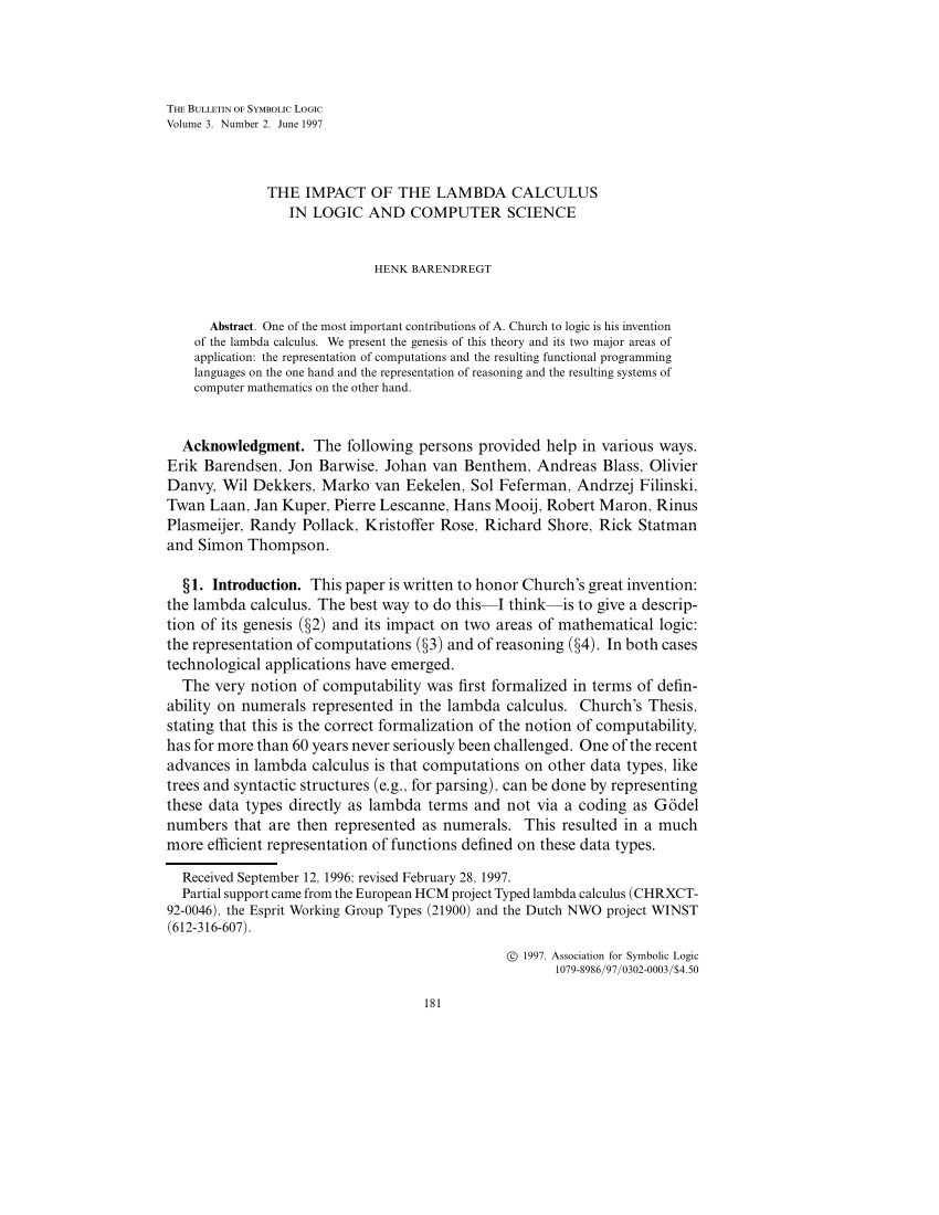 Pdf The Impact Of The Lambda Calculus In Logic And Computer Science