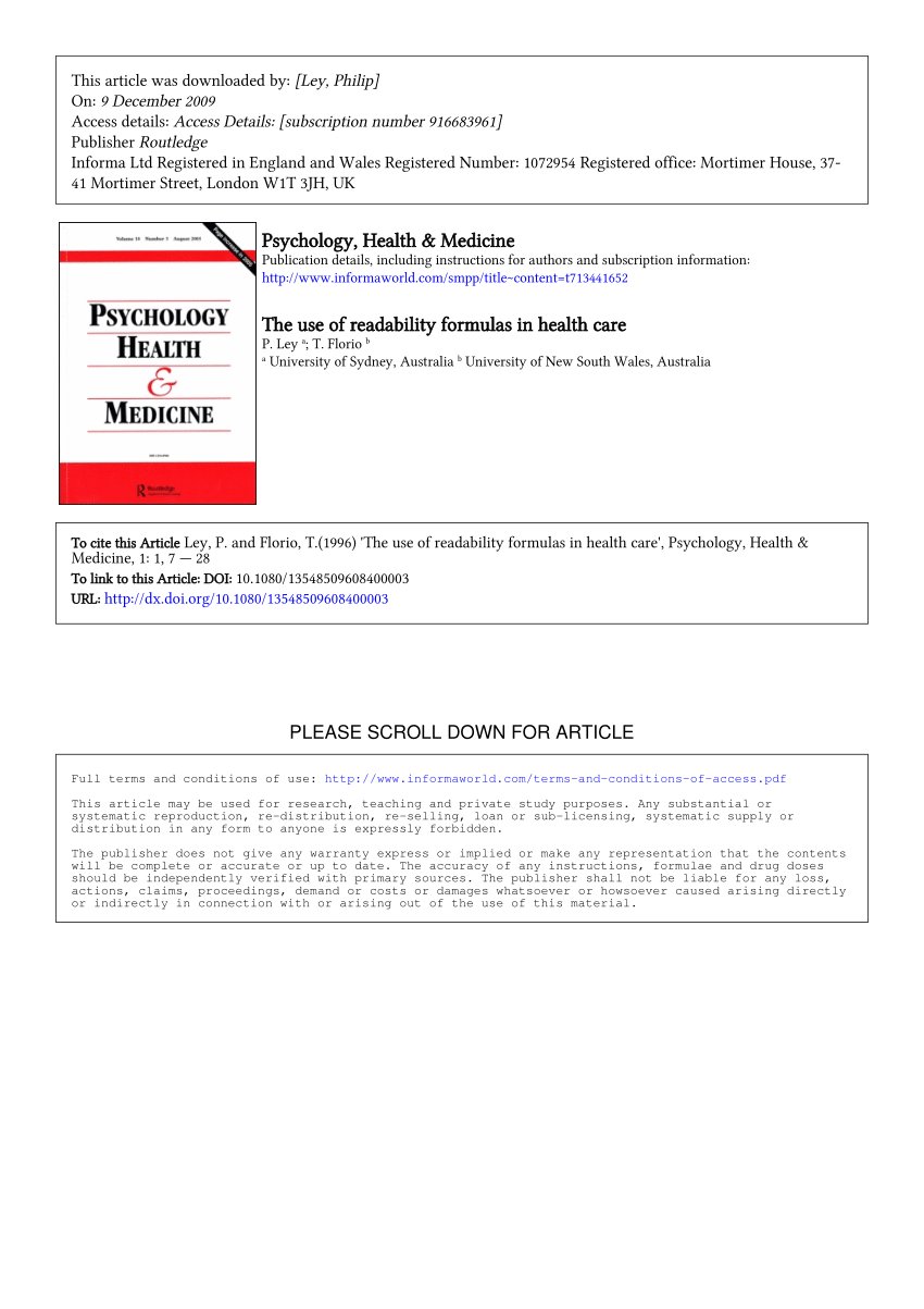 Pdf The Use Of Readability Formulas In Health Care