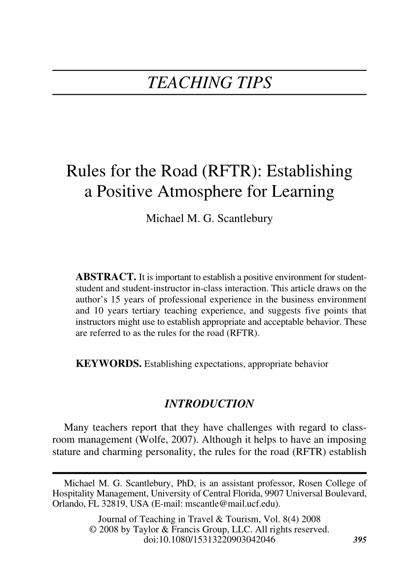 PDF) Rules for the Road (RFTR): Establishing a Positive Atmosphere for  Learning