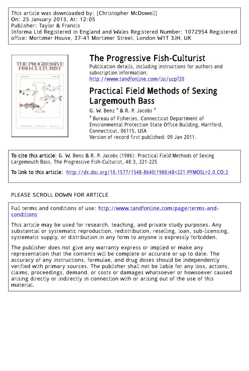 PDF) Practical Field Methods of Sexing Largemouth Bass