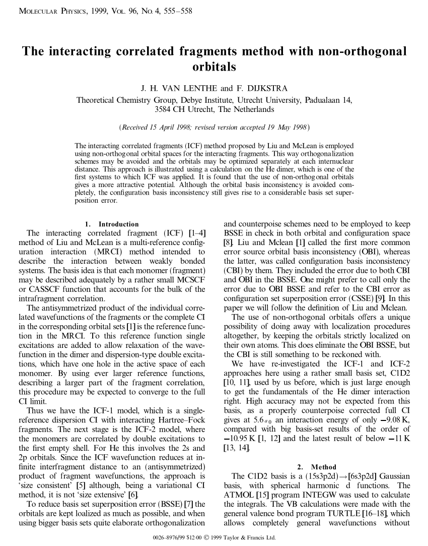 Pdf The Interacting Correlated Fragments Method With Non Orthogonal Orbitals