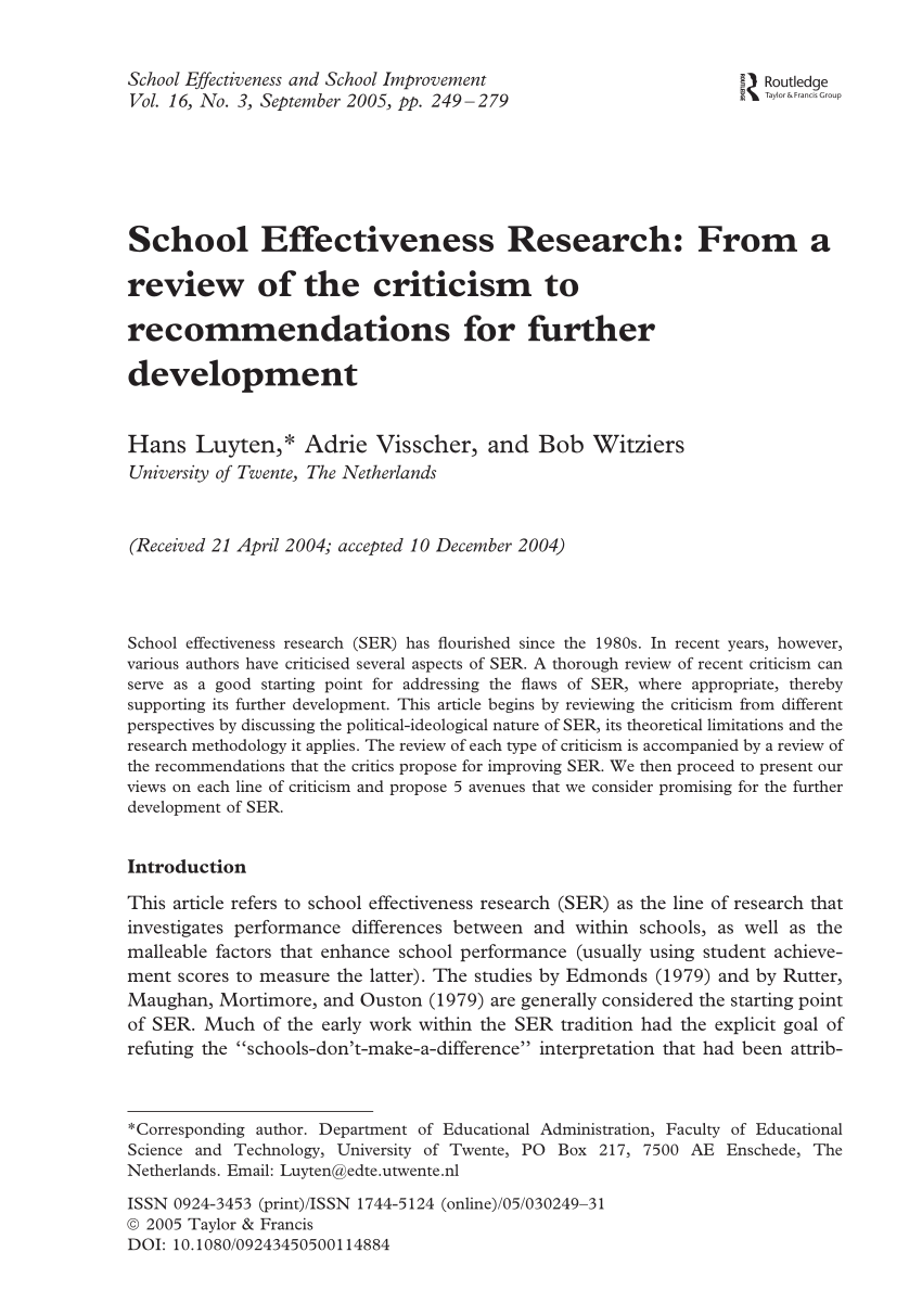 thesis school effectiveness