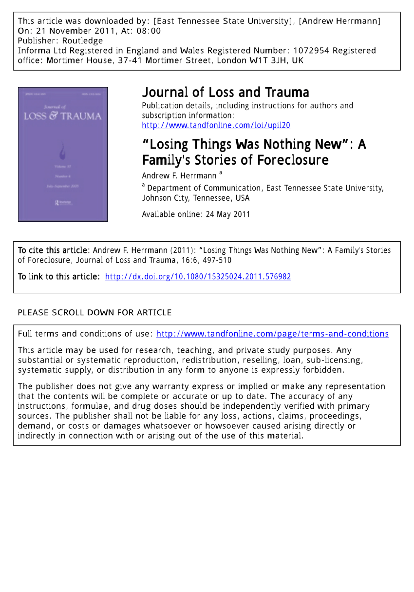Pdf Losing Things Was Nothing New A Family S Stories Of