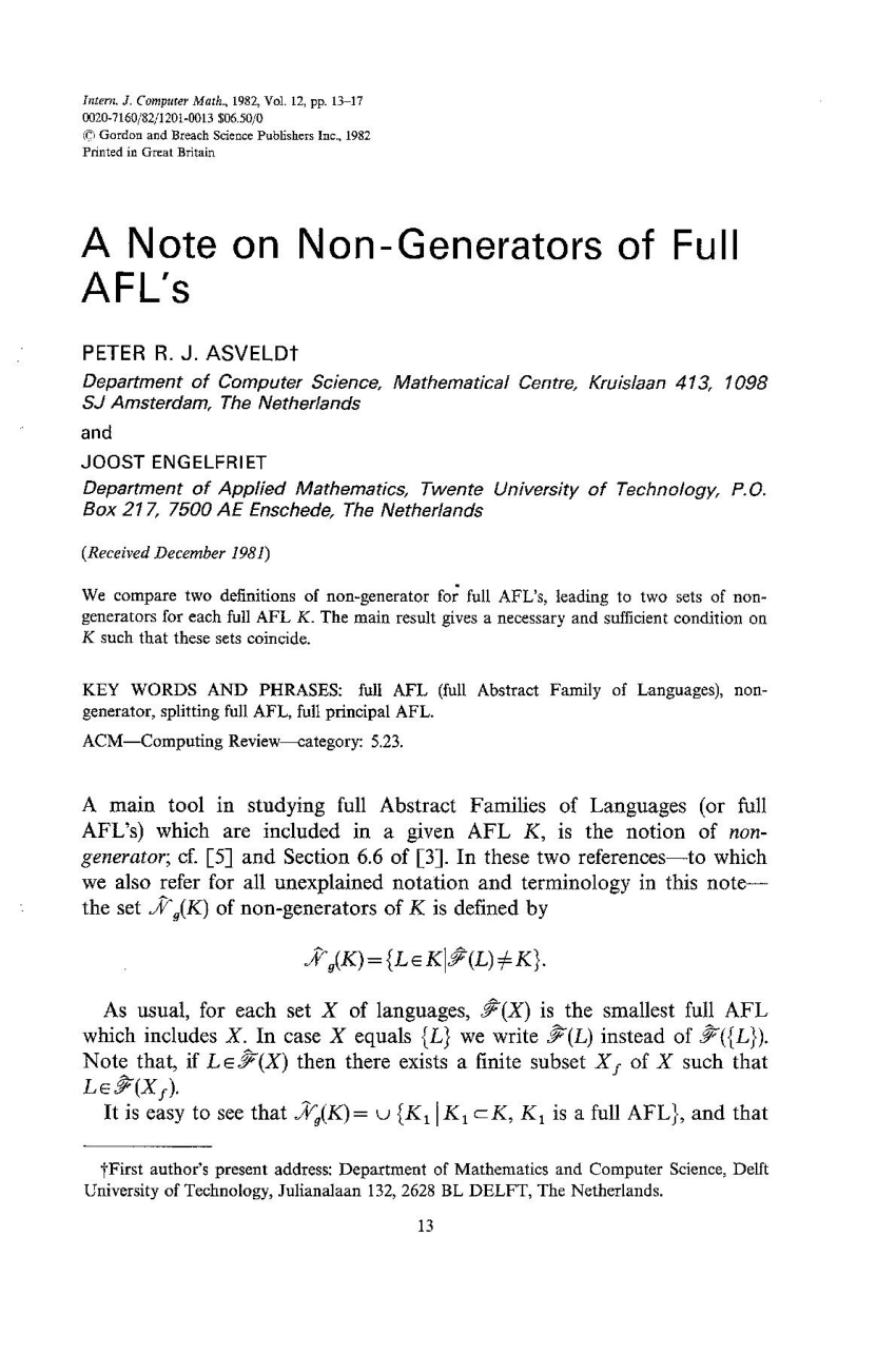 Pdf A Note On Non Generators Of Full Afl S
