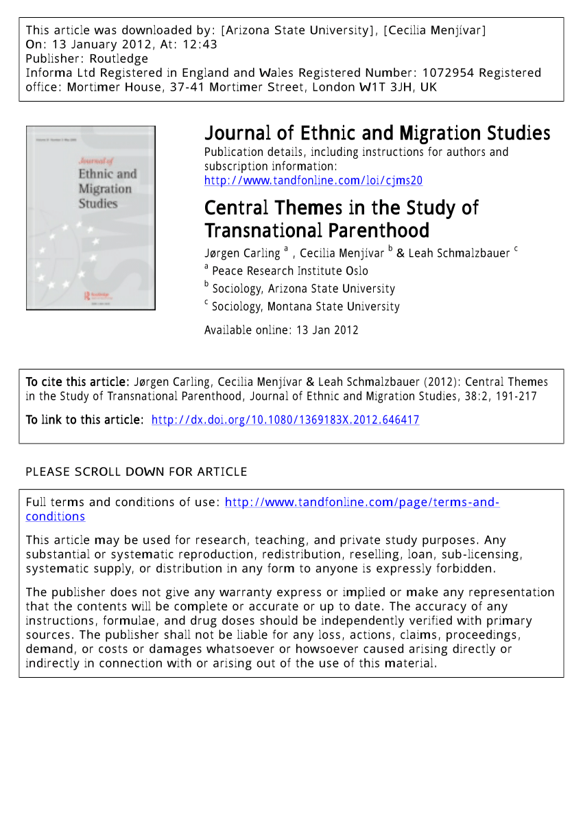 Pdf Central Themes In The Study Of Transnational Parenthood