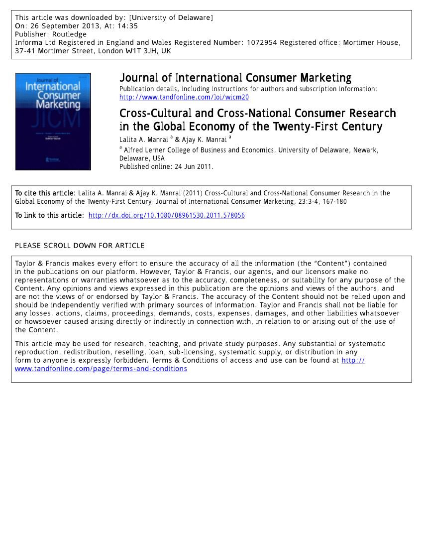 PDF) Cross-Cultural and Cross-National Consumer Research in the