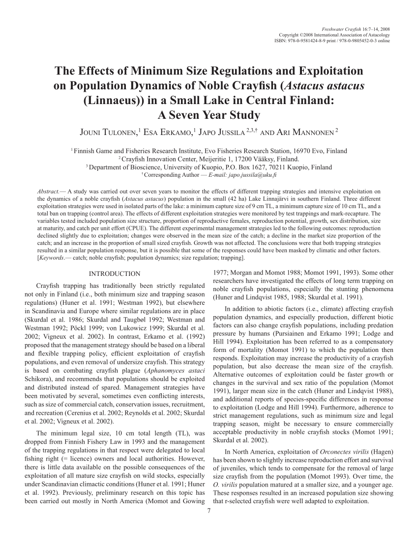 PDF The Effects of Minimum Size Regulations and Exploitation on  