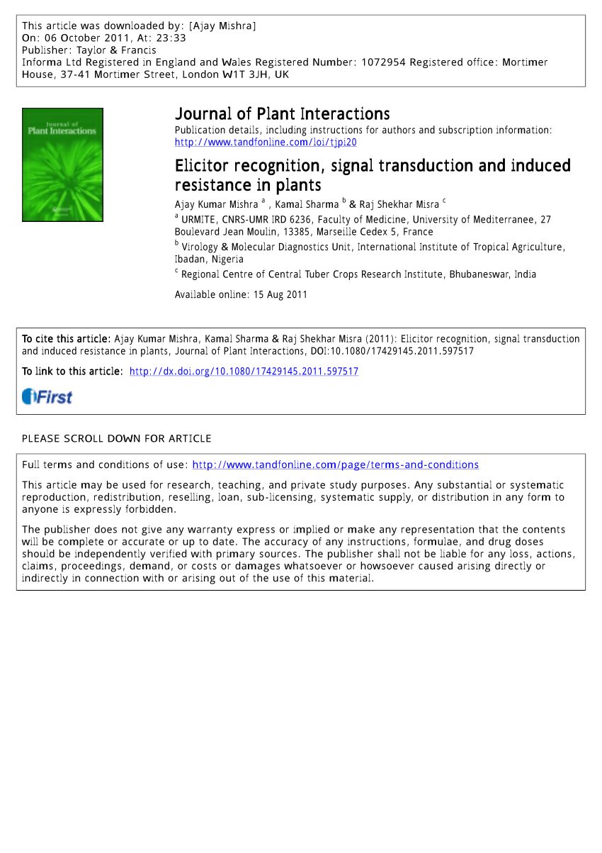 (PDF) Elicitor recognition signal transduction and induced resistance