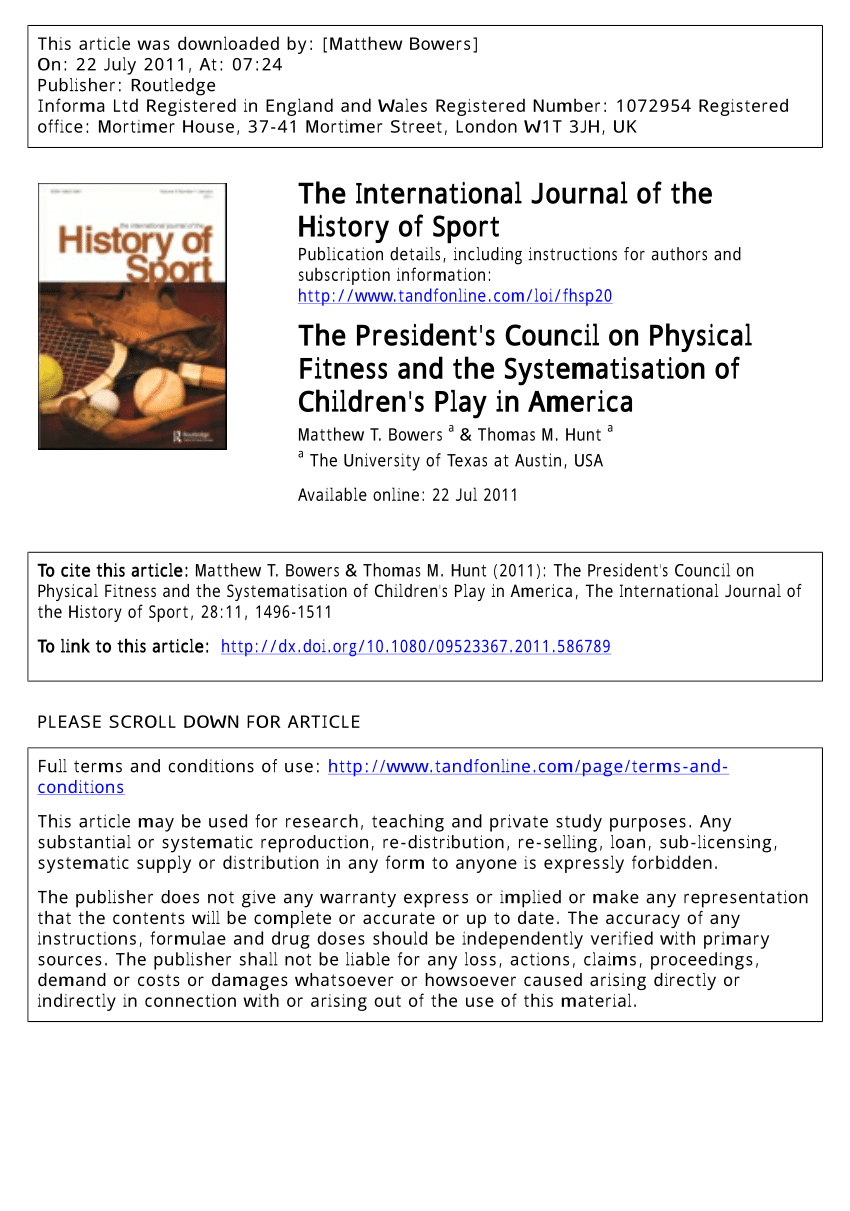 PDF) The President's Council on Physical Fitness and the Systematisation of  Children's Play in America