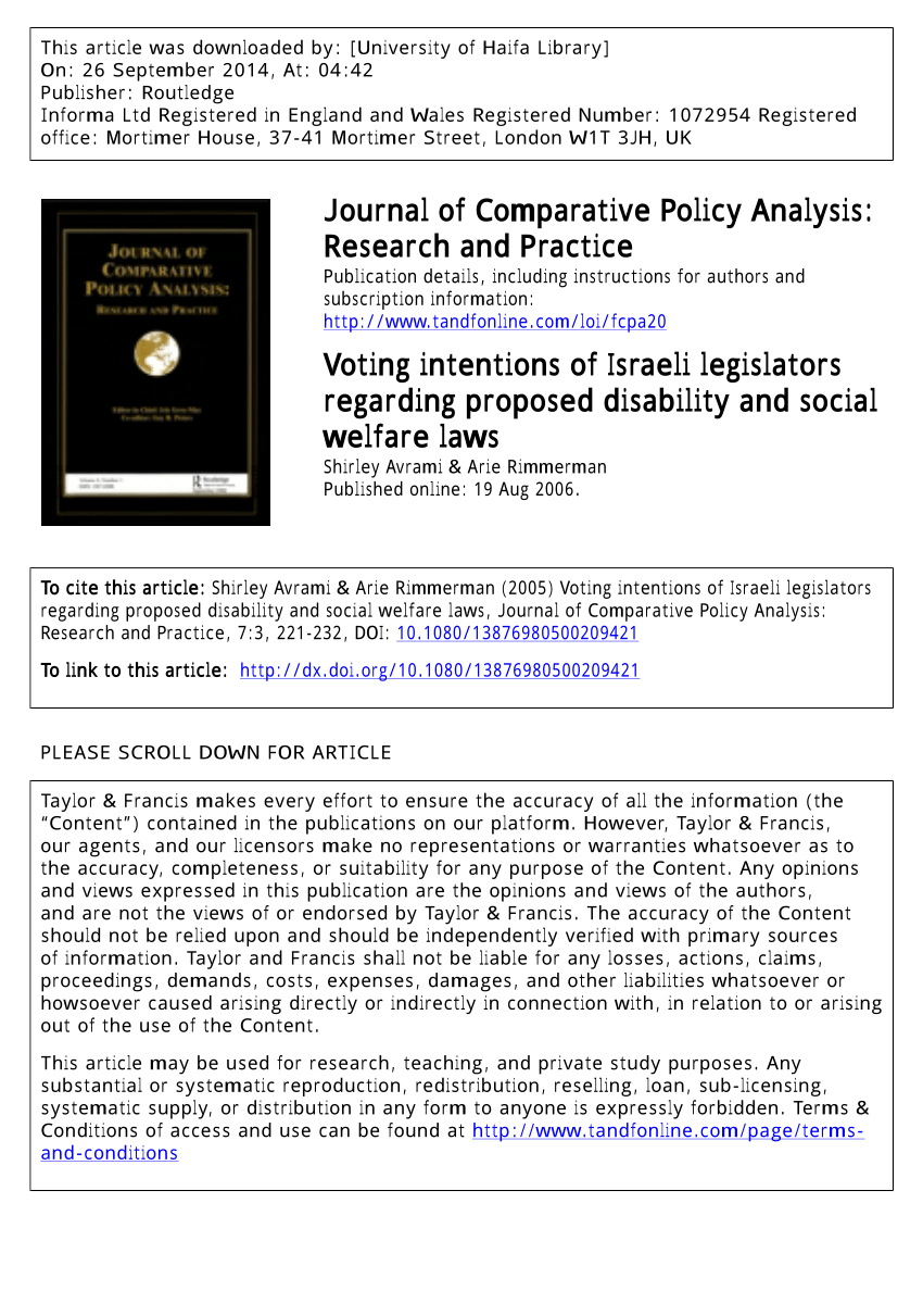 Pdf Voting Intentions Of Israeli Legislators Regarding - 