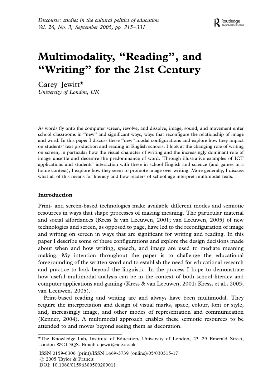 Pdf Multimodality Reading And Writing For The 21st Century