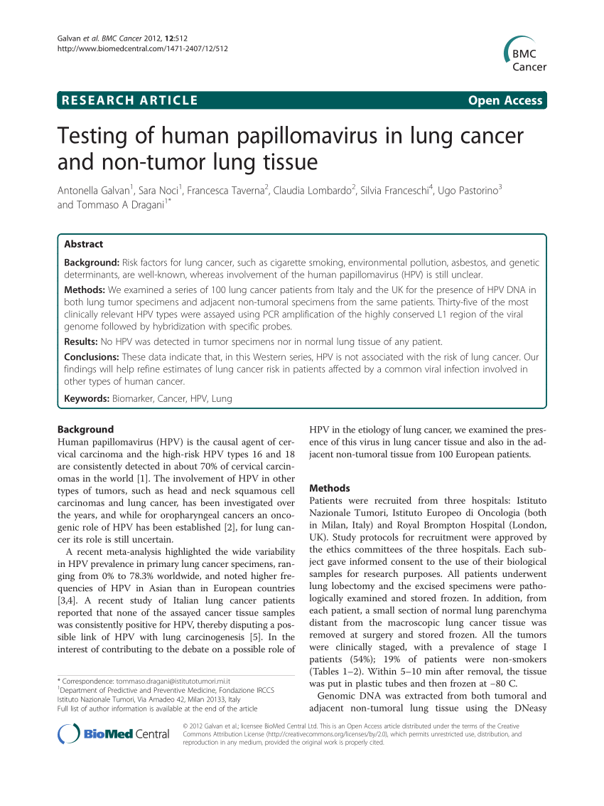 Hpv and lung cancer risk. Can hpv cause lung cancer