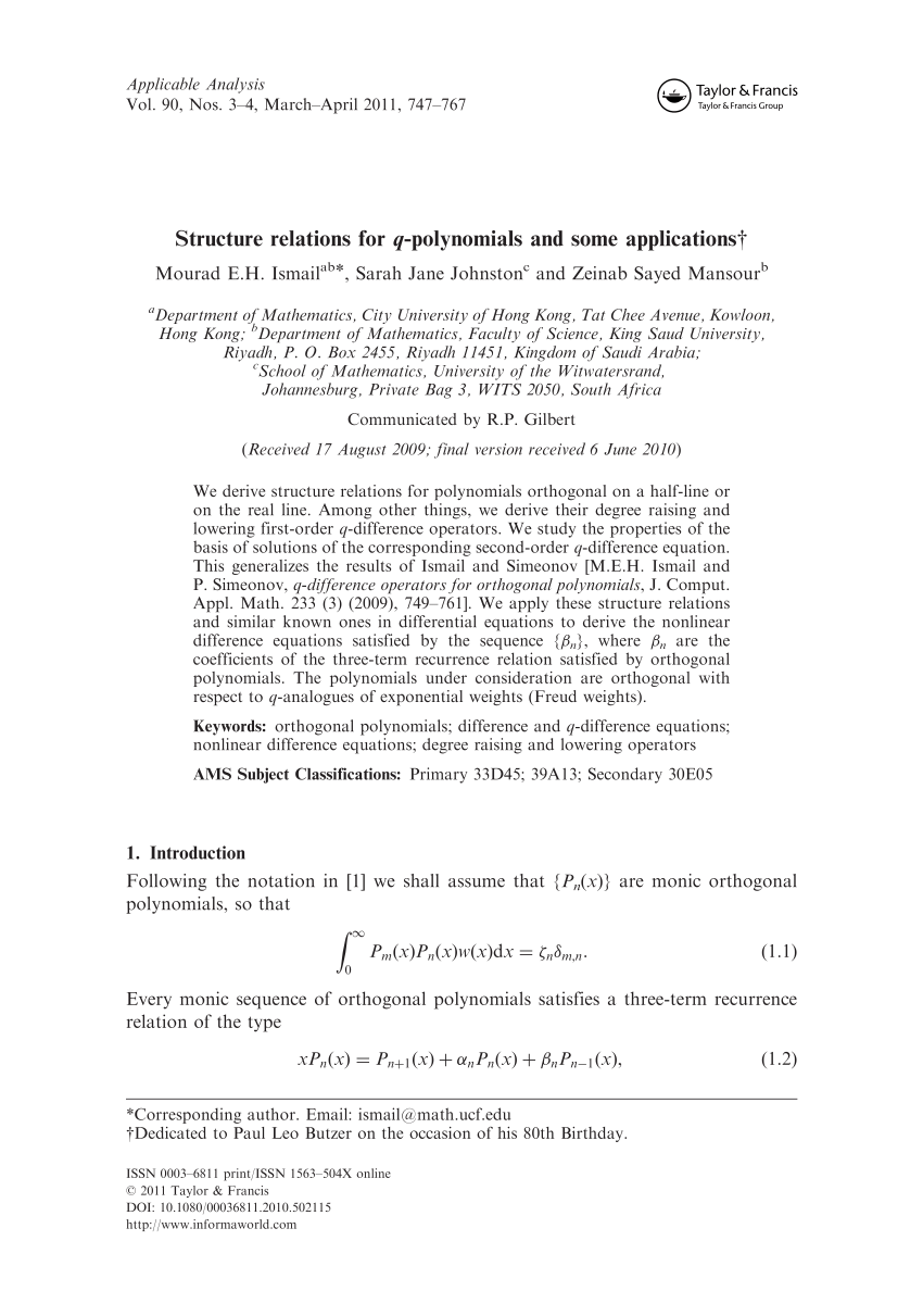 Pdf Structure Relations For Q Polynomials And Some Applications