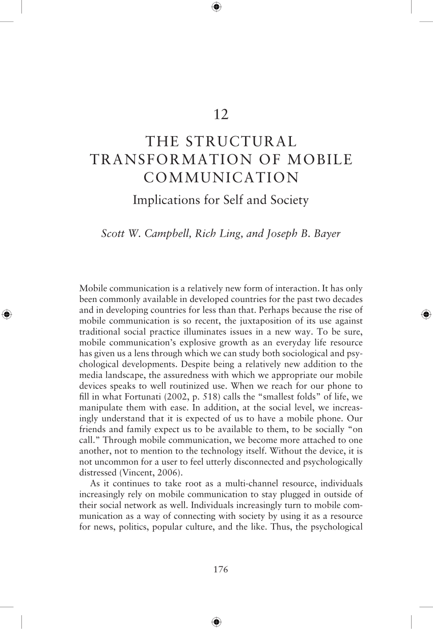 PDF) The Structural Transformation of Mobile Communication: Implications  for Self and Society