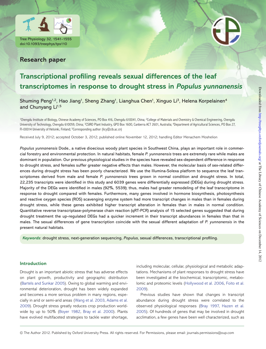 Pdf Transcriptional Profiling Reveals Sexual Differences Of The Leaf